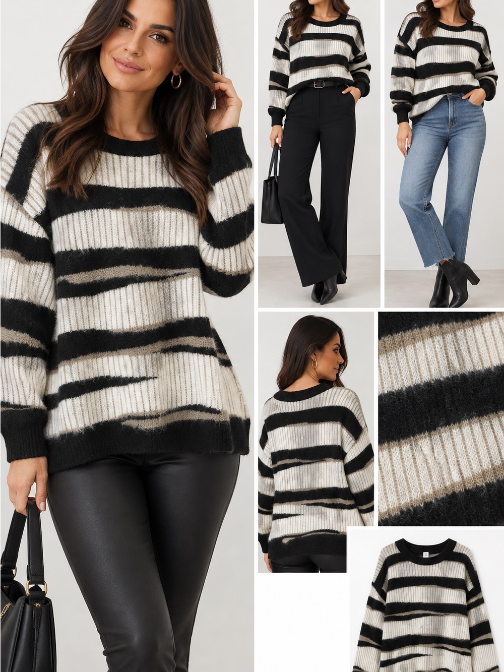 NWT Striped Cozy Knit Sweater - Black and Cream